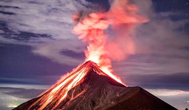 Lava going down the Volcano Fuego in Antigua, Guatemala, right after an eruption.